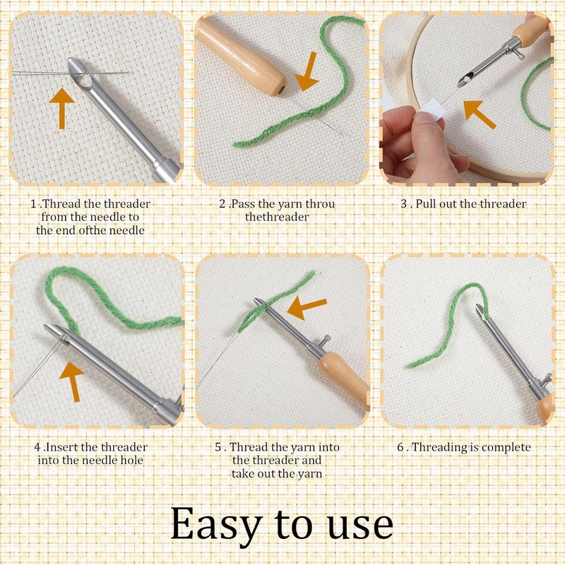 oruola 5pcs Punch Needles, Lavor Punch Needle Set for Beginner DIY Craft Floss Cross Stitching Embroidery Tools,2.5/3.5/5mm Metal Tubes Wooden Punch Needle Tool and Punch Needle Threader - Image 4